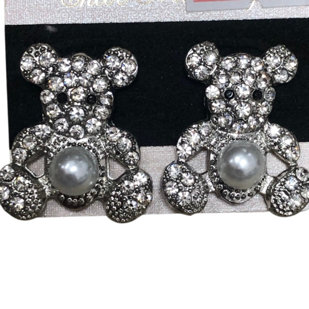 Sparkling Silver Bear Earrings with a pearl or get in gold up to you.